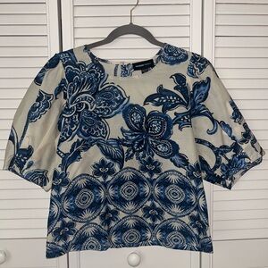 Fifteen Twenty Blue and White Puff Sleeve Blouse